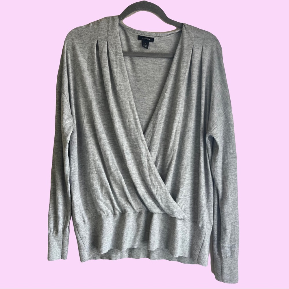 Halogen Cashmere Blend Ballet Core Wrap Style Long Sleeve Top Size XL